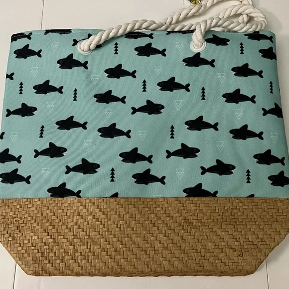 Marca The Seaside Style Shark Canvas Look Paper Straw Tote Large - Picture 7 of 15